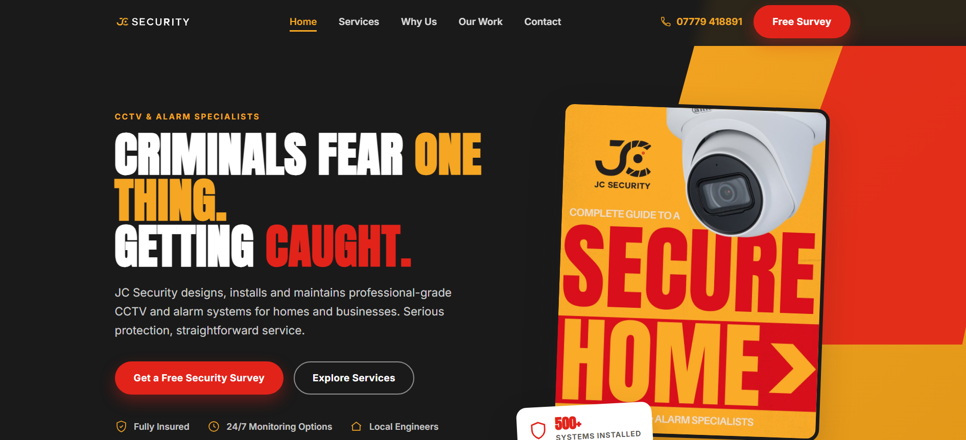 The JC Security website homepage